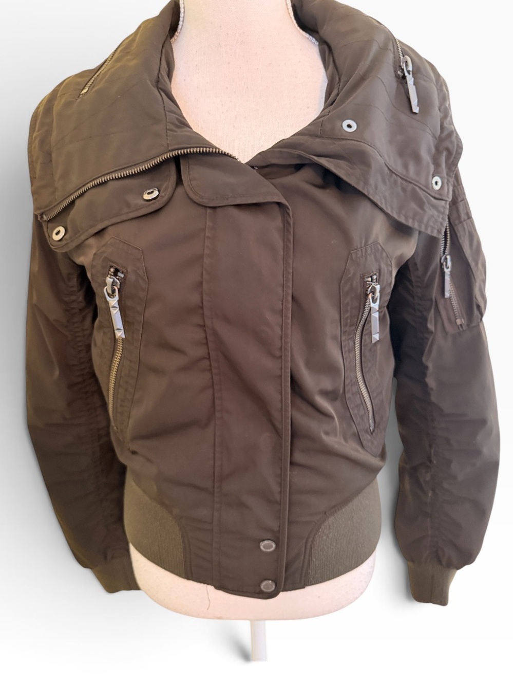BCBGMaxAzria Olive Green Utility Bomber Jacket S